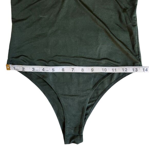Forever 21 dark green deep plunge caged neckline thin semi sheer bodysuit sz M - Picture 8 of 11
